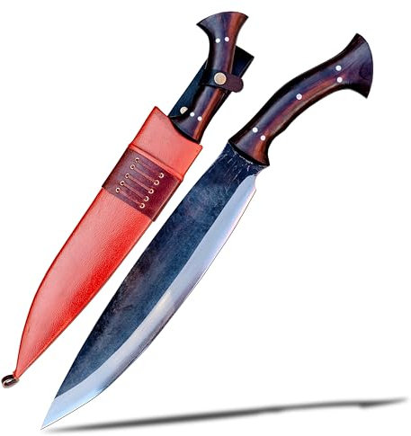 Barong Machete – 35,6 cm handgeschmiedete Klinge, robuste Dschungel-Machete, echte Arbeitsmachete, Karbonstahl, scharfe Kante, mit Leder umwickelte Holzscheide