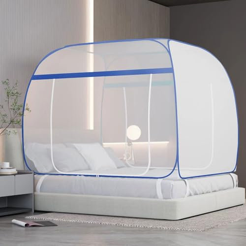 Moskitonetz Bett Pop Up,150cmX200cm Faltbares Bett-Moskitonetz,Mobiler Insektenschutz Moskitozelt,Tragbares Reise-moskitonetz,Faltbares Anti Mosquito Bites Mückennetz für Schlafzimmer,Outdoor