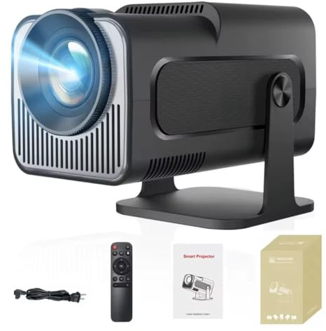 [App Integrada] 2025 Upgraded Proyector Portátil 1920x1080P 4K Supote Videoproyector Dual Control TV WiFi 6 BT5.2 180° Rotation HDMI/TV Stick/USB/PS5/Laptop, con Cable HDMI y Ratón Blanco