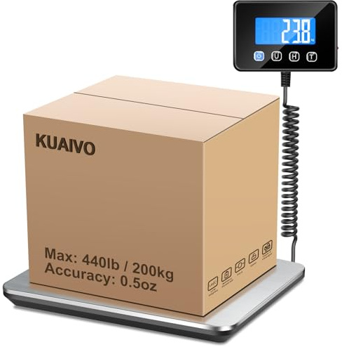 KUAIVO Postal Scales, 440lb/200kg High Accurate Digital Parcel Scales with Hold/Tare Function, Parcel Weighing Scales for Luggage, Package, Warehouse, 2 AAA Batteries and Charging Cable Included