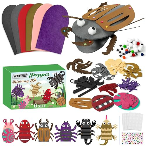 WATINC Felt Handpuppe DIY Art Craft Set 6 Stück Puppentheater Kreatives DIY-Set zum Selbermachen für Geschichtenerzählen Rollenspiel Partyzubehör Geschenk für Mädchen und Jungen (Insekten Tiere B)