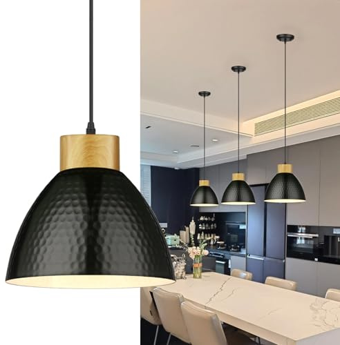 Seruno X Black Pendant Light Fitting with Metal Shade, 140CM Adjustable Cable, E27 Lamp Holer Light Pendant, Ceiling Lighting Fixtures for Kitchen
