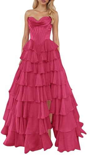 Vhersily Abiti da Ballo Senza Spalline con Corsetto per Donna, in Chiffon, A Strati, da Sera Formali con Spacco, Abbigliamento Primavera, Vestiti Sexy, Curvy, da Cerimonia, Damigella Bambina