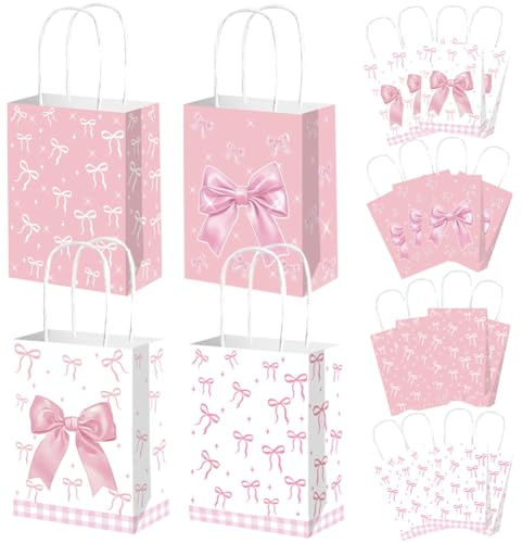 MEZHEN Presentpåsar papper rosett partypåsar barnfödelsedag godispåsar bågar födelsedagar dekoration rosetter presentpåse papper presentpåsar bröllop fest dekoration rosa