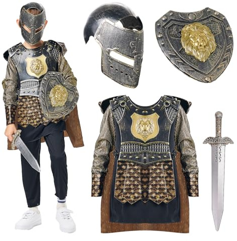 Joyincoser Gladiator Kostüm Jungs mit Maske Brustpanzer Krieger Römer Kostüm Jungen Kinder Für Karneval, Halloween, Fasching, Mottoparty, Verkleidung, Theater (110cm)