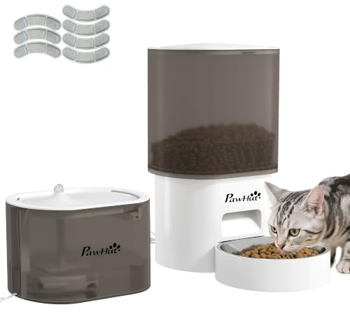 PawHut Distributeur croquettes pour Chat et Chien Automatique - Blanc | 2,5L Fontaine d'Eau, 3 L Mangeoire de Nourriture d'Alimentation Automatiques, Minuterie Programmable, 10 Repas
