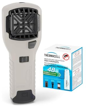 THERMACELL Bouclier Anti Moustiques et Moustiques Tigres - 20m² - 60h | Portable Nomade - Inodore - 5 Cartouches Gaz + 15 Plaquettes - Blanc - THNOMADBLANC48
