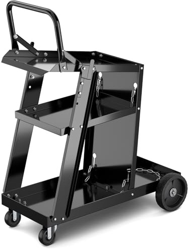 COSTWAY Schweißwagen mit 3 Ablageflächen, Schweißmobil Wagen für Schweßgeräte, Schweißgerätwagen mit Kippschutzketten, Gerätewagen Metall für TIG MIG Schweißer & Plasmaschneider