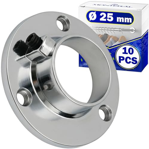 MONTERAL 10 Stück Kleiderstange Halterung Ø 25 mm mit Befestigungsschraube – Kleiderstangenhalter Hergestellt aus Zink Aluminium Legierung mit Nickelbeschichtung – Garantie 10 Jahre
