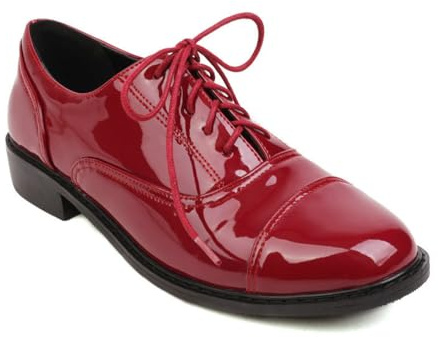 Mocasines clásicos de charol con cordones para mujer, estilo Oxford, sencillos, tacón bajo, cómodos, para oficina, informales, para mujer, Red, 34 EU