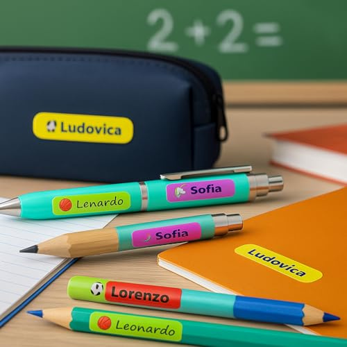 60 personalisierte Klebeetiketten für die Schule für Kinder – personalisierbare Aufkleber mit Namen und Sticker – Etikett für Stifte, Bleistifte, Bücher und Notizbücher für Kindergarten, Grundschule