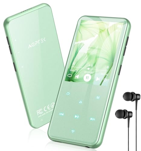 AGPTEK 64GB MP3 Player with Bluetooth, M3 2.4 inch Music Player with Speaker and FM Radio, Touch Buttons, Supports Up to 128GB (Green)