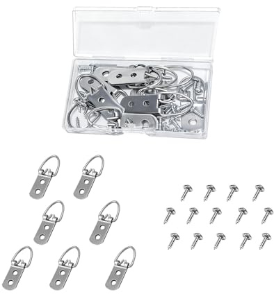 JURENEE 30 Pièces Anneaux en D pour Cadres Photo, Fer Argenté Anneaux en D Cadre, Fixation Tableau Lourd avec 60 Vis, Forte Capacité Charge, Facile à Utiliser, Convient pour Accrocher Cadres Photo