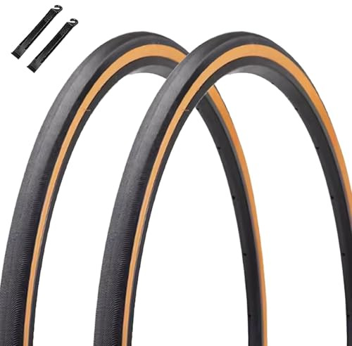 2 Stück 700x25C/700x28C Faltperle Rennradreifen mit Paar Hebeln | 60 TPI Nylon-Pannenschutz-Fahrrad-Ersatzreifen for MTB Hybrid Urban City Commuter | Braune Seitenwand(700x25c)