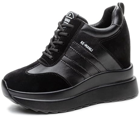 AONETIGER Baskets Compensées Femmes Plateforme 10 cm Noir,37EU