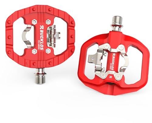 Pedales SPD para bicicleta de montaña SPD Flat Combo Pedales de doble cara, compatibles con Shimano SPD MTB/Carretera Pedales de Clic para Ciclismo Interior y Ciudad (Rojo)