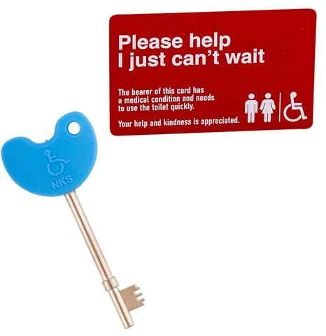 NKS Blue Radar Key Disabled Toilet Access Key | Easy Turn Bathroom Door Opener with Braille | for UK Radar Lock Accessible Toilets | Includes Just Can’t Wait Emergency Card