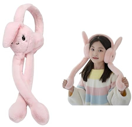 GS Forever Winter Rabbit Earmuffs for Women and Girls - Cute, Warm, and Fluffy Faux Fur Ear Warmers With Moving Bunny Ears