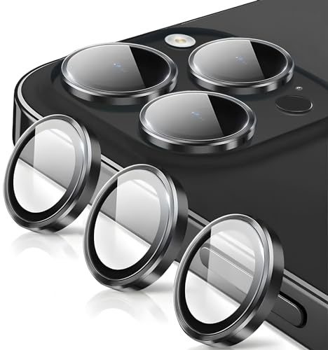 Coiwxmoi Protecteur d'Objectif de Caméra pour iPhone 15 Pro/15 Pro Max Protection Camera,Verre Trempé 9H,HD Transparente Anti-Rayures,3D en Aluminium Protege Appareil Photo Arriere Protector,Noir