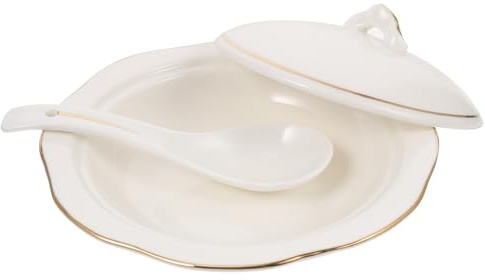 TOYANDONA Ciotola Zuppa in Ceramica con Coperchio Pentola Stufato Piccola e Leggera Design Elegante per Casa Ristorante e Hotel Mantiene Brodo Caldo e Facile da Pulire