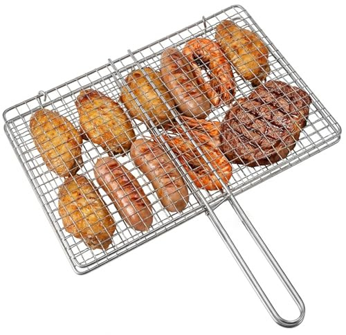 Hochwertige Grillkörbe aus Edelstahl für Grills im Freien, Fisch- und Gemüse-Grillkorb mit Verriegelungsgriff, 34, 9 x 22, 1 cm großes Grillrost-Zubehör