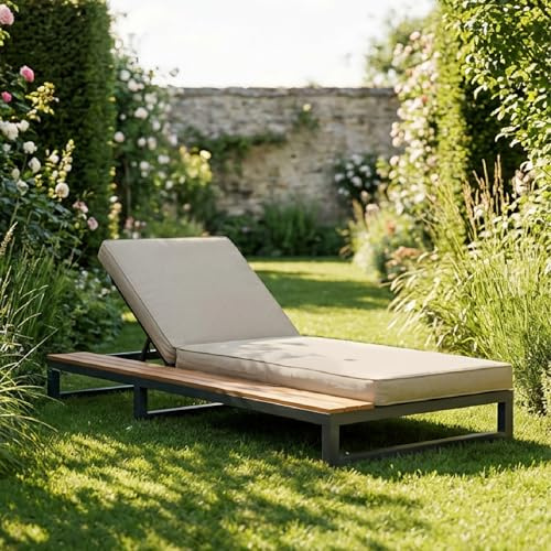 ECLIVON Sonnenliege für Garten Patio 1 Set, Liege mit Verstellbarer Rückenlehne, Outdoor Liegestuhl Sofabett, Gartenliege mit Polster, Relaxsessel, Relaxliege für Terrasse, Gartenmöbel, Linke, Beige