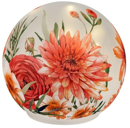 formano LED Deko Kugel Glas Sommerblumen 15 cm Ambientelicht satiniertes Glas mit Timer 6h/18h - warmes Stimmungslicht, batteriebetriebene Deko für Tisch, Fensterbank & Regal
