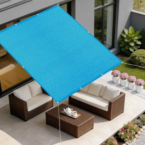 Tenda a Vela Ombreggiante 6 x 8 m Frangisole Anti-Uv Antistrappo Robusta con Occhielli in HDPE Vela Ombreggiante per Esterno per Giardino Esterno Giardino Terrazza, Blu Cielo