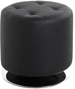 HAKU Möbel Hocker Chrom, schwarz, Kunstleder, Metall - Maße: H 40 cm x Ø 40 cm, Style: Modern