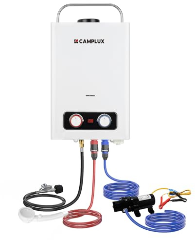 CAMPLUX 1.58 GPM Portable Tankless Water Heater with Water Pump Kit, Propane Water Heater Outdoor with 1.2 GPM Pump, 41,000 BTU, BD158P43