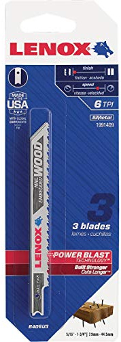LENOX Tools 1991409 U-Shank General Purpose Jig Saw Blade, 4 x 3/8 6 TPI, 3 Pack