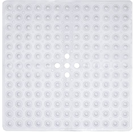 Badmatta badkarsmatta för badkaret, badkarsinsats med antibakteriell, latexfri halkfri duschmatta mögelresistent, kiselstenar, maskintvättbar handtvättbar (klar, 53 cm x 53 cm)