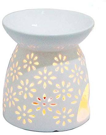 Lampada Profumata per La Notte, in Ceramica Bruciatore a Olio Candela Incenso Aromaterapia Fornello per La Decorazione del Soggiorno Yoga Spa Ufficio (Fiore)