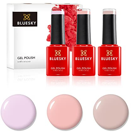 Bluesky Gel Nail Polish Set, Natural Nudes, Romantique 80504, Stoned Rose Nd20, Peach Nude A095, 3 x 5 ml Pink, Pastel, Nude (Requires Curing Under UV or LED Lamp)