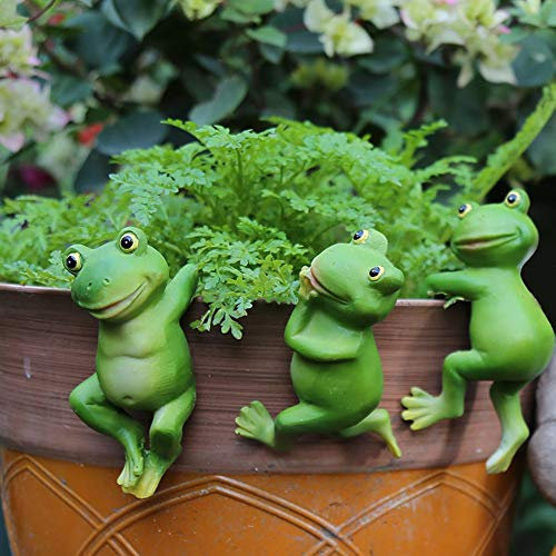 AIITLLYNA Frosch Figur Lustig,3 Stück Kletterfrosch,Frosch Deko Garten,Hängende Tiere Deko,Blumentopf Dekoration,Frosch Statue für Büro Schreibtisch Garten Topf Dekor