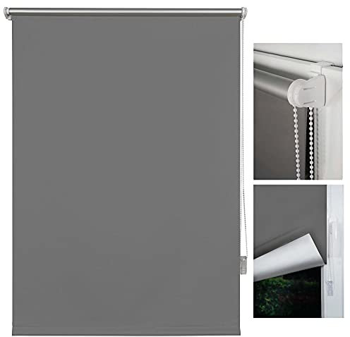 metablo Verdunkelungsrollo Klemmfix ohne Bohren Thermo Fensterrollo Rollo Seitenzugrollo Klemmrollo für Fenster & Tür Grau 140x160 cm ohne Klemmträger