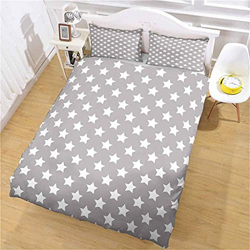 QZDUCN Set Copripiumino Matrimoniale 240x220cm Piccola Stella Grigia Stampato 3D Copripiumino Biancheria Da Letto Microfibre Ipoallergenico 1 Copripiumino Con Chiusura A Cerniera E 2 Federe