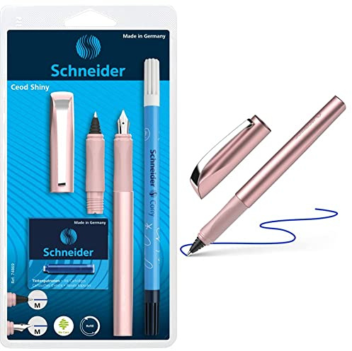 Schneider 74869 Ceod Shiny Schreibset mit Füller, Tintenroller, Tintenkiller (M-Feder, inkl. Tintenpatronen königsblau) power pink & 186209 Ceod Shiny Tintenroller (Strichstärke M) Powder pink