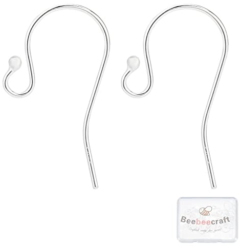 Beebeecraft 10 Paar 925 Sterling Silber Ball Dot Fisch Ohrhaken Französische Kugel Ende Ohrhaken Für Drop Dangle Ohrring Zubehör DIY Schmuckherstellung (21 Gauge)