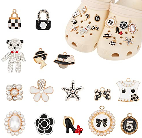 Pwsap 15 Stück Schöne Diamant Perlen Schuhanhänger Charms für Clog Sandalen, Bling Schuhdekoration Anhänger für Schuhe, Süße CLOG Charms Accessoires, Party Weihnachts Geschenk für Mädchen Frauen