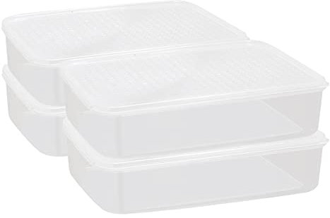 Cetomo 5L*4 Contenitore per Alimenti, Scatole per Frigo in Plastica, Organizzer per Frigorifero, Contenitori con Coperchio adatti Freezer, Senza BPA, Sicuro per Microonde, Trasparente, 5L-4 Unità