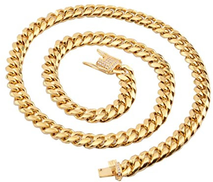 KnSam Edelstahl Panzerkette 51 cm, Männer Halsketten Gold Herren Freundschaftskette Jungen Breit 14MM Edelstahlketten mit Zirkonia