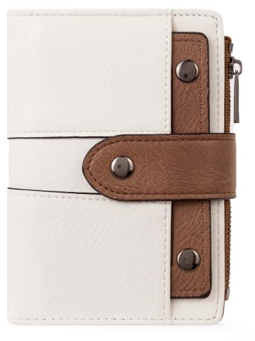 CLUCI Small Wallet for Women Leather Bifold Multi Mini Card Holder Organizer Designer Ladies Zipper Coin with Removable ID Window 0 Beige with Brown