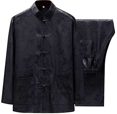 Diwimiki Dwmk Suit Traje de Tang, Uniforme de Artes Marciales Chinos, Negro, L Unisex Adulto
