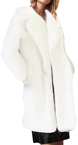 L9WEI Abrigo largo para mujer, abrigo de piel sintética para mujer, abrigo de piel sintética, elegante, cálido, abrigo de felpa, chaqueta gruesa de piel de invierno, M