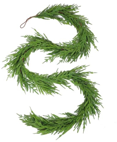 WBHome 9ft Real Touch Norfolk Pine Christmas Garland, Winter Greenery Garland for Christmas, Holiday Seasonal Outdoor/Indoor Home Decor, 9FT Long