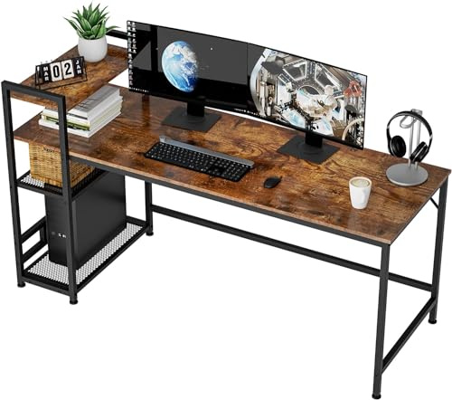 HOMIDEC Bureau pour Ordinateur avec 4 étagères de Rangement, 160cm, Vintage