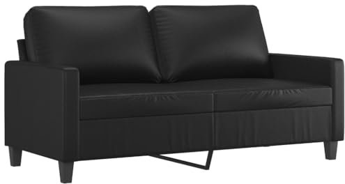vidaXL Sofa 2-Sitzer, Loungesofa Couch mit Armlehnen Rückenkissen, Wohnzimmersofa Designsofa Metallgestell, Sitzmöbel Zweisitzer, Modern, Schwarz Kunstleder