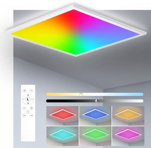 Oraymin LED panel de luz de techo RGB, lámpara de techo regulable con mando a distancia 28W 3100LM, LED panel de cambio de color, función de memoria, 3000K-6500K lámpara cuadrada para sala de estar do