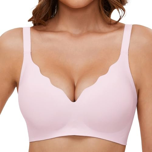 GXOULRRA V Ausschnitt BH Damen ohne Bügel Softschalen Bustier High Elastizität BHS Tshirt Bügelloser mit zusätzlicher Verlängerung Rosa XL